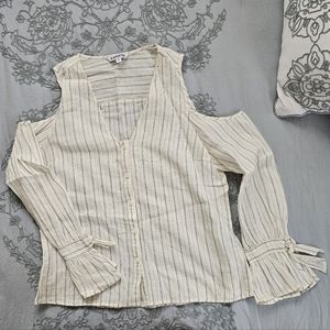 Express Cold Shoulder Linen Stripe Blouse Size Medium